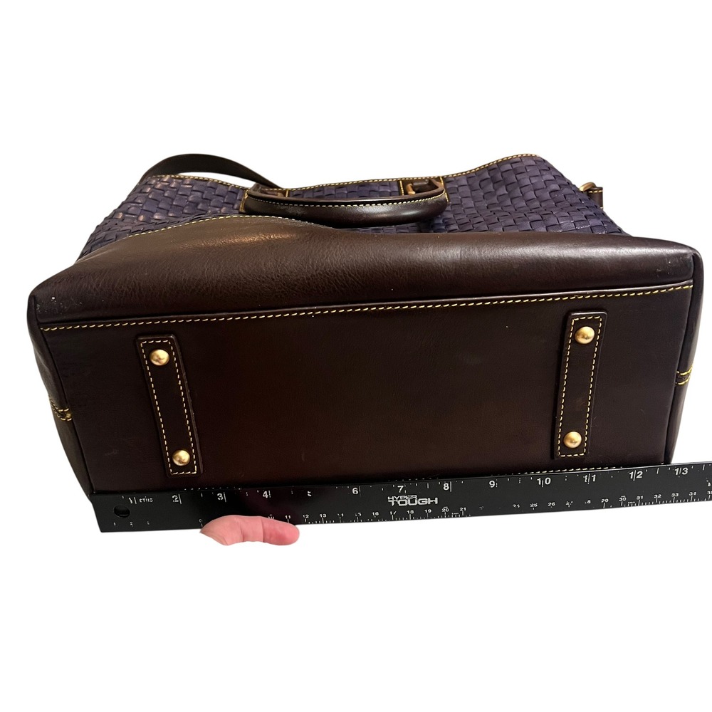 Dooney & Bourke Woven Leather Chelsea Tote Bag Navy Brown Satchel Shoulder Bag - Picture 5 of 9